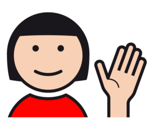 Person, die ihre Hand zum Gruß hebt