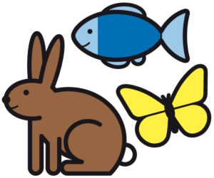 Hase, Fisch und Schmetterling