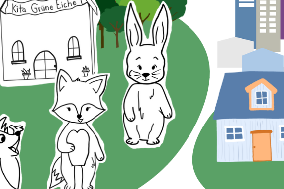 Ausschnitt aus Deckblatt der Vorlesegeschichte mit Fuchs, Hase und Igel